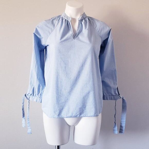 Madewell Striped Tie Sleeve Popover Tunic Blouse - Picture 4 of 9